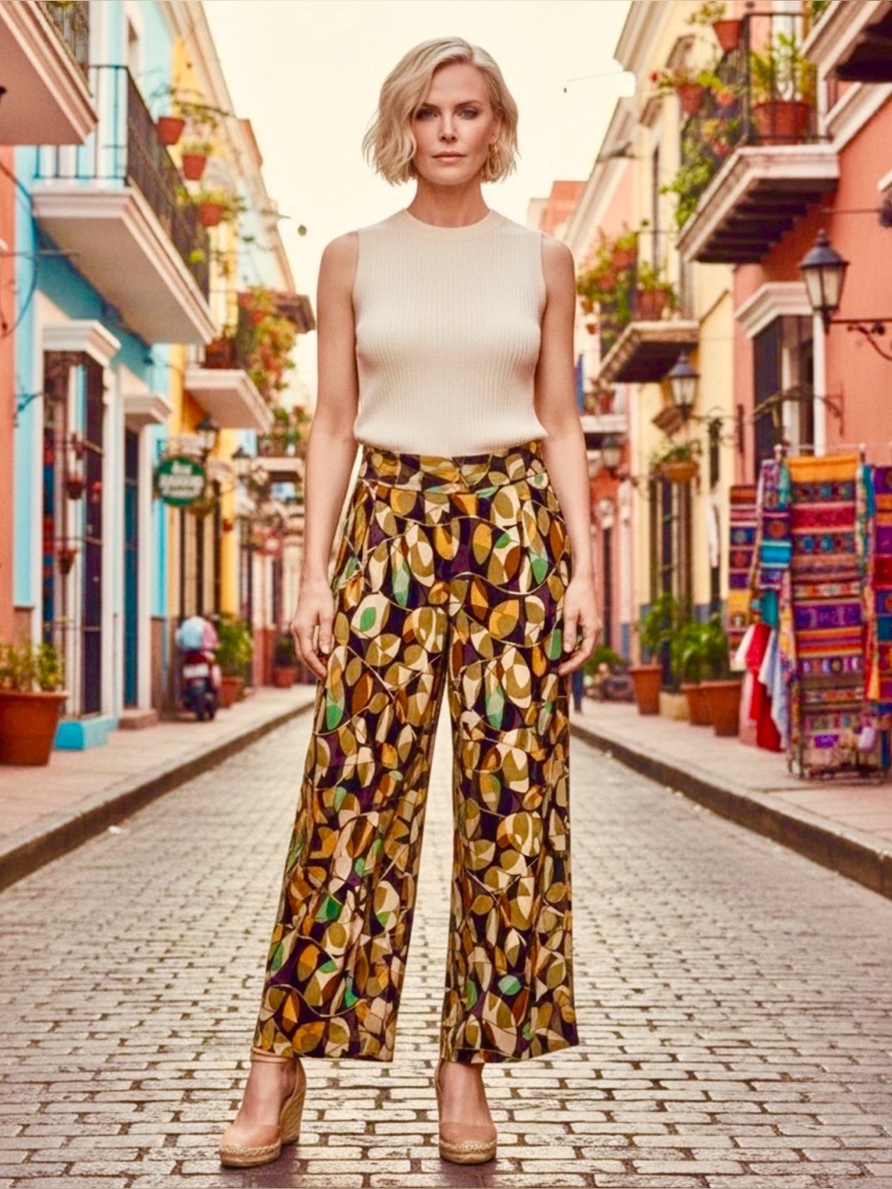Yelete Women's Geometric Print Wide-Leg Pants